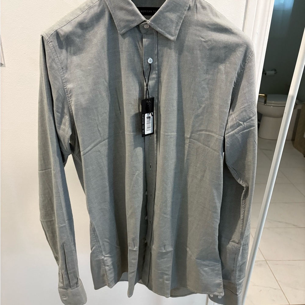 BNNW STRETCH LINEN DRESS SHIRT FOR TALL MEN IN EVERGREEN MIX